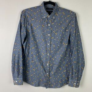 Banana Republic Untuck Slim Fit Floral Chambray Long Sleeve, Size: M
